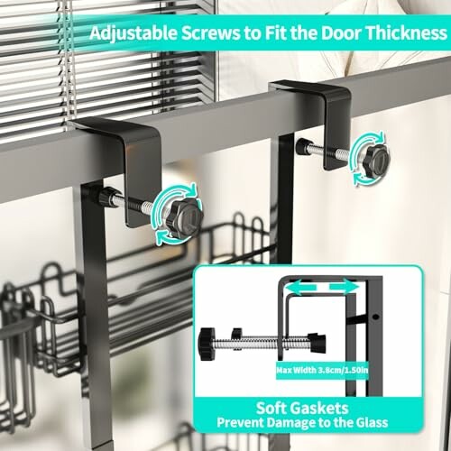 Adjustable screws with gaskets for door thickness.