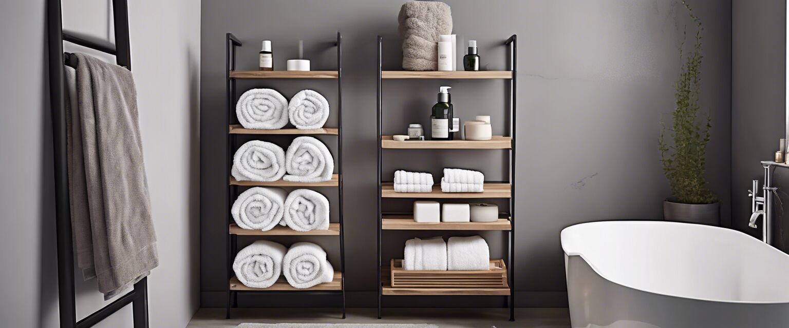 Modern bathroom with storage rack
