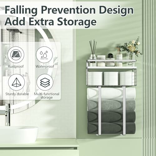 Bathroom shelf with extra storage and falling prevention design.