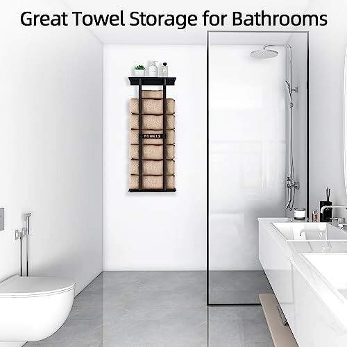 Modern bathroom with wall-mounted towel storage
