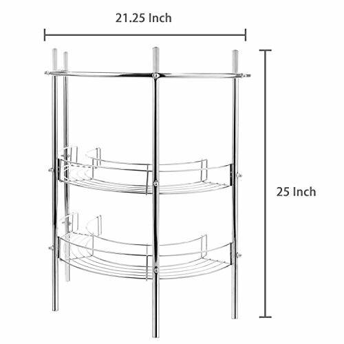 Chrome corner shelf with dimensions 21.25 inches wide and 25 inches tall.