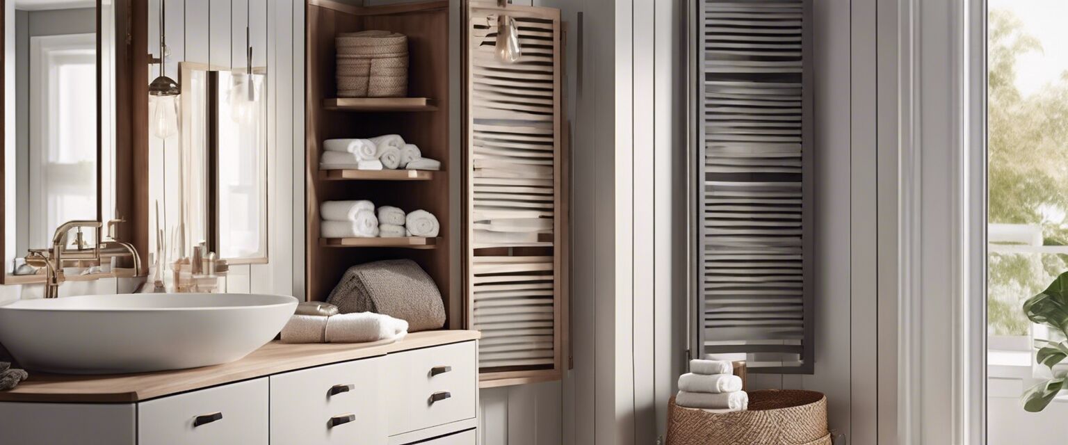 Corner bathroom storage rack in use