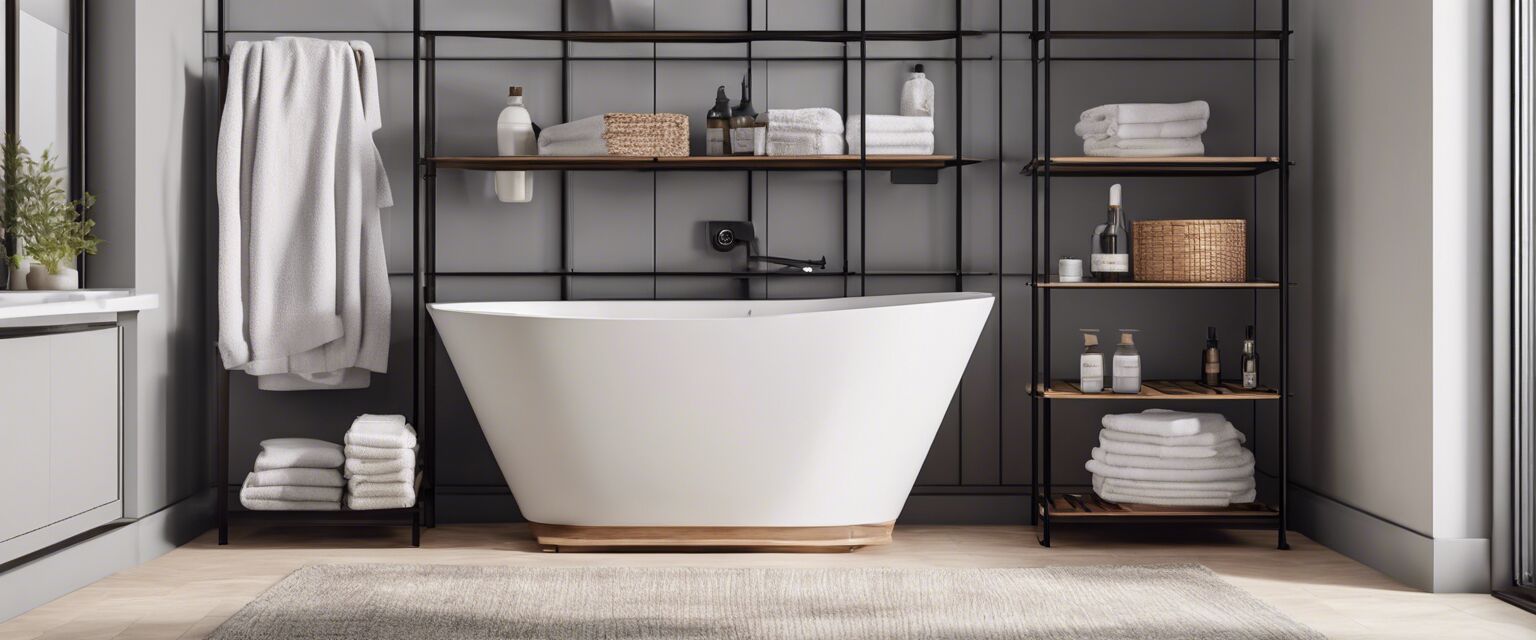 Corner storage rack in a bathroom