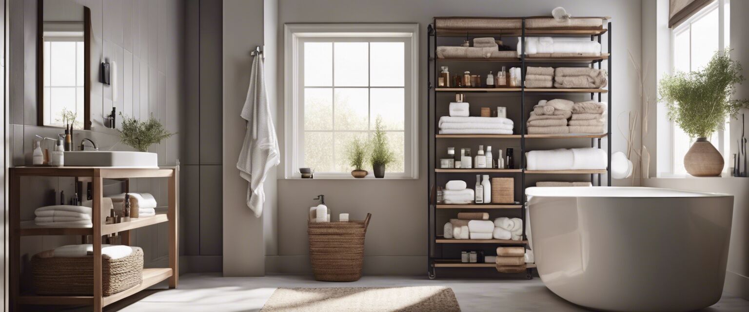Neatly organized bathroom storage racks