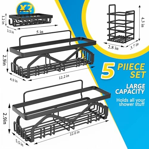 5-piece shower caddy set with large capacity for organizing bathroom items.