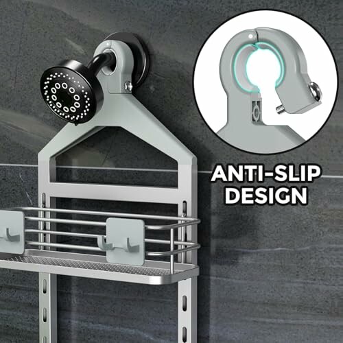 Shower caddy with anti-slip design on tiled wall.