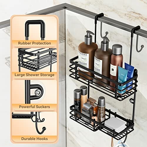 Shower caddy organizer with various toiletries