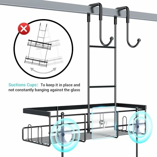 Overhead shower caddy with hooks and suction cups