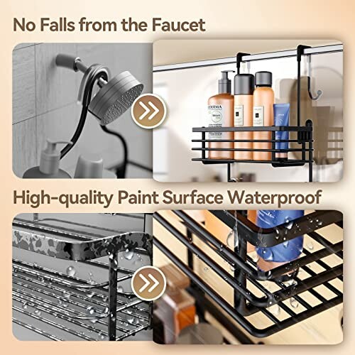 Shower caddy with secure attachment and waterproof paint surface.