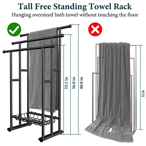 Tall free-standing towel rack with hanging towel comparison