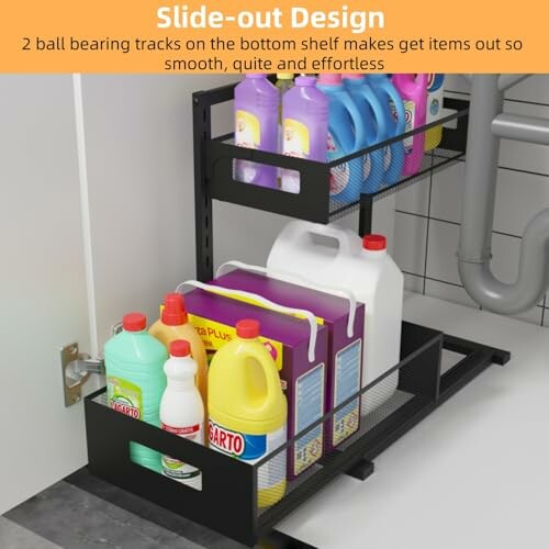 Under-sink slide-out storage with cleaning supplies