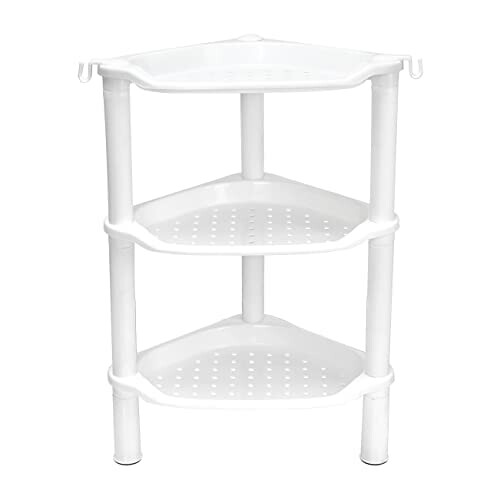 Three-tier white plastic corner shelf